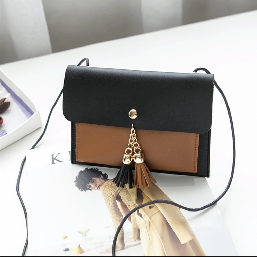 Brown and black satchel